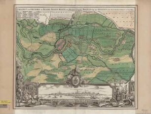 Umgebungskarte und Ansicht von Bremen, 1:30 000, kolor. Kupferst., um 1716
