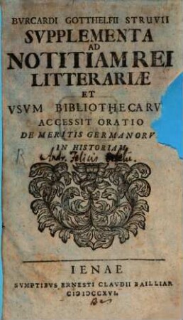 Supplementa ad notitiam rei litteraniae et usum bibliothecarum