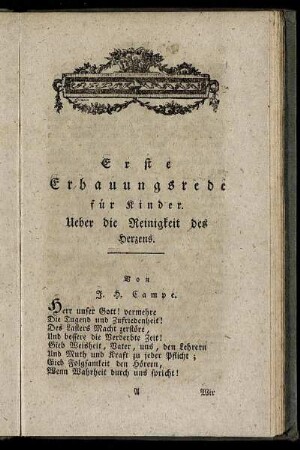 Erste Erbauungsrede für Kinder. Ueber die Reinigung des Herzens.