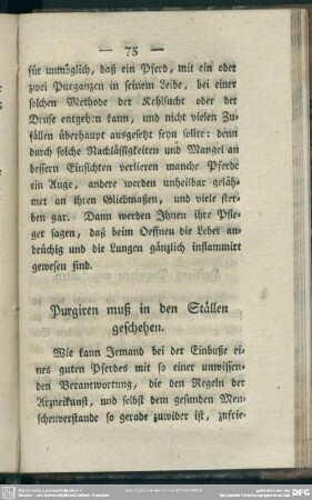 Purgiren muß in den Ställen geschehen