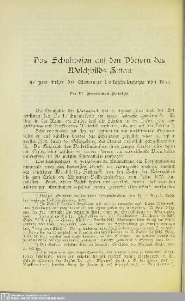 Das Schulwesen auf den Dörfern des Weichbilds Zittau : bis zum Erlaß des Elementar-Volksschulgesetzes von 1835