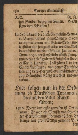 Hier folgen nun in der Ordnung die Türckischen Tyrannen/ die auch den Titul Kaiser führen: