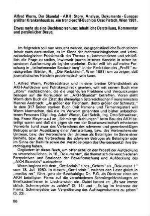 86-93, Alfred Worm. Der Skandal - AKH: Story, Analyse, Dokumente - Europas größter Krankenhaus, ein trend-profil-Buch bei Orac Pietsch, Wien 1981