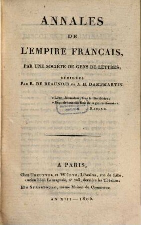 Annales de l'Empire Français, 1. 1805