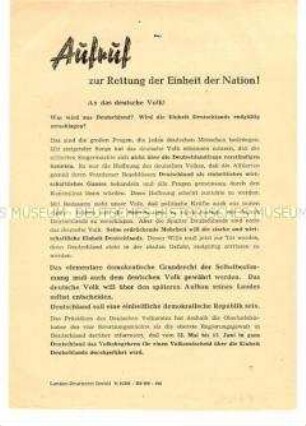 Aufruf des Präsidiums des Deutschen Volksrates zur deutschen Einheit