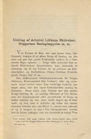 Fra Aaret 1814 : Den norske Marine unmiddelbart efter Adskillelsen