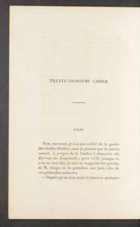 Trente-troisième cahier. Résumé.