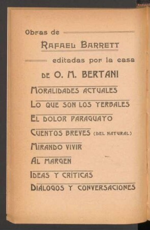 Obras de Rafael Barrett editadas por la casa de O. M. Bertani