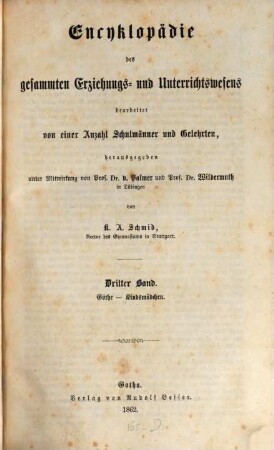 Encyklopädie des gesammten Erziehungs- und Unterrichtswesens, 3. Göthe - Kindsmädchen