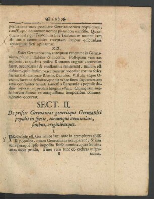 Sect. II. De priscis Germaniae generisque Germanici populis in specie, eorumque nominibus, finibus, originibusque