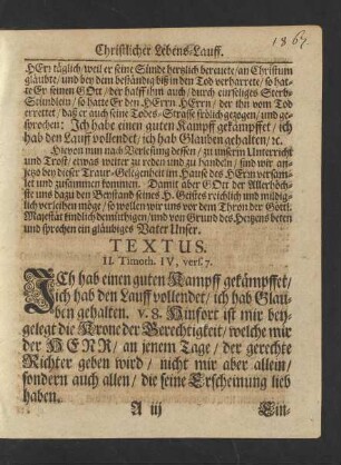Textus. II. Timoth.IV, vers. 7.