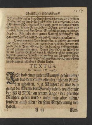Textus. II. Timoth.IV, vers. 7.