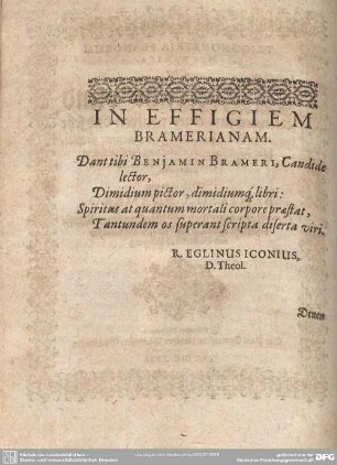 IN EFFIGIEM BRAMERIANAM.