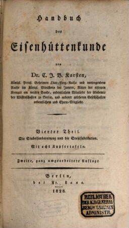 Handbuch der Eisenhüttenkunde, 4. Die Stabeisenbereitung und die Stahlfabrikation