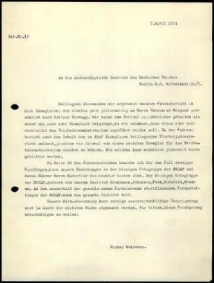 G. Karo an DAI Zentrale