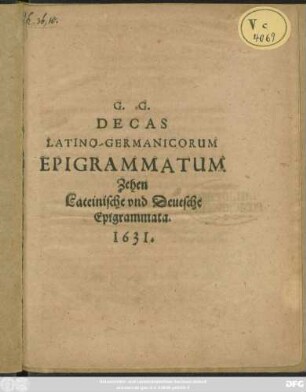 G. G. Decas Latino-Germanicorum Epigrammatum