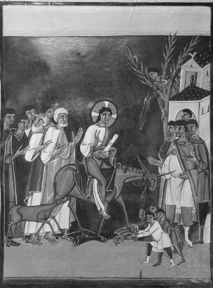 Perikopenbuch Kaiser Heinrichs II. für den Bamberger Dom — Einzug in Jerusalem, Folio 85recto