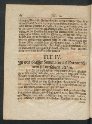 Tit. IV. In was Sachen Summarie und Extraordinem soll verfahren werden.