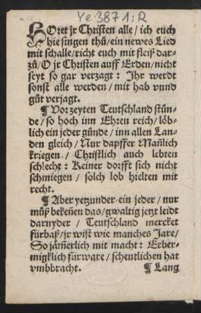 HOret jr Christen alle/ ich euch || hie singen thu/