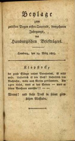 Beylage zum zwölften Bogen ersten Quartals