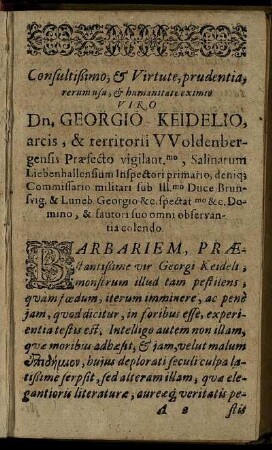... Viro Dn. Georgio Keidelio, arcis & territorii Woldenbergensis Praefecto vigilant ...