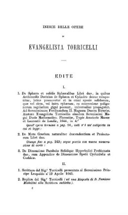 Indice delle Opere.