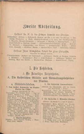 1. Die Kaiserlichen Reichsbehörden.