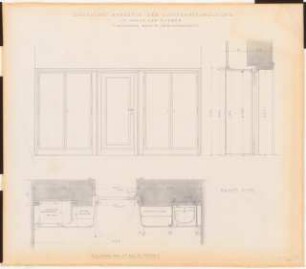 Preußischer Landtag, Berlin Umbau zum »Haus der Flieger«: Akademie für Luftfahrtforschung, Zimmer der Bibliothekarin Raum 10 (Tür und Wandgestaltung): Ansicht, Schnitte, Grundriss 1:10