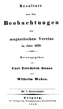 1839: Resultate aus den Beobachtungen des Magnetischen Vereins