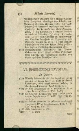 VI. Ephemerides Eruditae