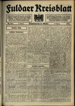 Zweite Ausgabe vom Samstag, den 29. Oktober 1910.