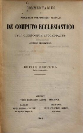 Commentarius in prooemium breviarii et missalis de computo ecclesiastico : usui clericorum accomodatus