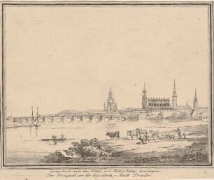 Die Altstadt von Dresden, Blick linken Elbufer aus nordwestlicher Richtung