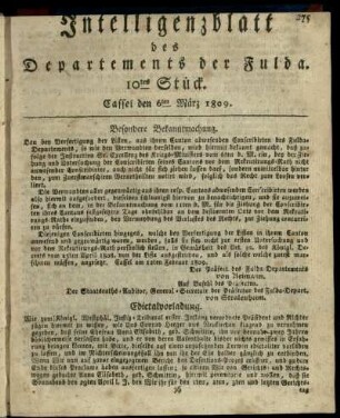 10tes Stueck, den 6ten Maerz 1809
