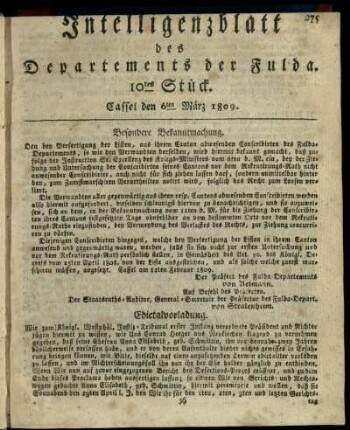 10tes Stueck, den 6ten Maerz 1809