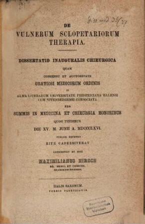 De vulnerum sclopetariorum therapia : Diss. inaug. chirurg.