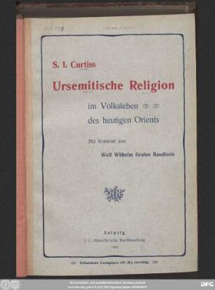 Ursemitische Religion im Volksleben des heutigen Orients : Forschungen und Funde aus Syrien und Palästina