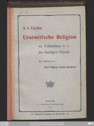 Ursemitische Religion im Volksleben des heutigen Orients : Forschungen und Funde aus Syrien und Palästina