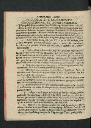 Disputatio XXIX. De Duobus V. T. Sacramentis Circumcisione Et Agno Paschali.