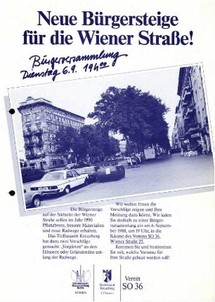 Flugblatt, Notizen: Bürgersteigumbau Wiener Straße