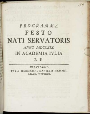 Programma Festo Nati Servatoris Anno. MDCCXIX. In Academia Ivlia P. P.