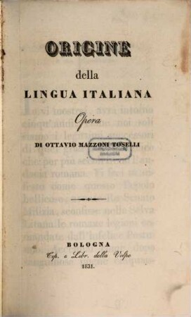 Origine della lingua italiana : opera, [1]