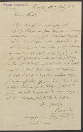 Brief an Jacob Grimm und Wilhelm Grimm : 22.03.1830