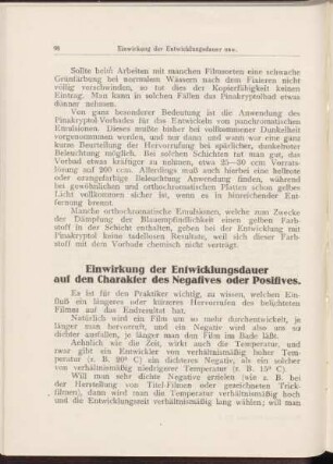 Einwirkung der Entwicklungsdauer auf den Charakter des Negatives oder Positives.