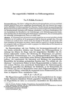 Zur magnetischen Stabilität von Erdkrustengesteinen