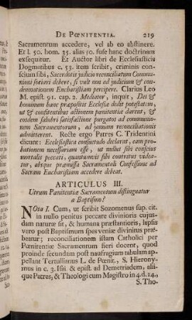 219-227, Articulus III. Utrum Poenitentiae Sacramentum distinguatur a Baptismo?