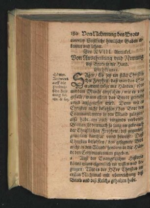 Der XVIII. Artickel. Von Austheilung und Nemung deß Brots in die Hand.