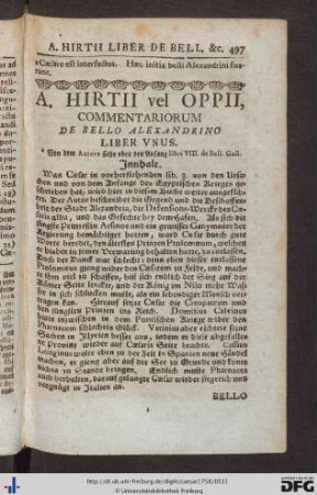 A. Hirtii vel Oppii Commentariorum De Bello Alexandrino.