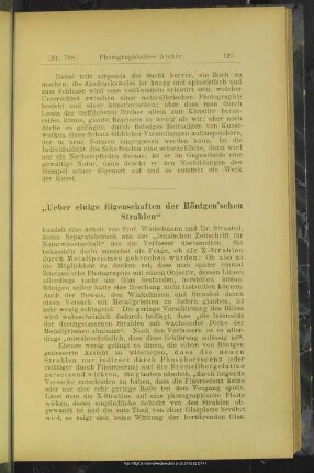 Ueber einige Eigenschaften der Röntgen'schen Strahlen