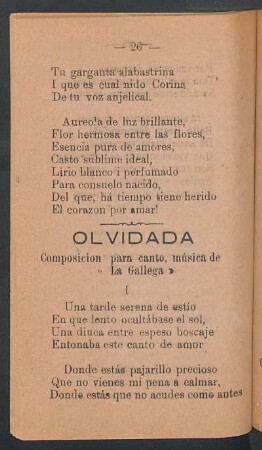 Olvidada : Composición para canto, música de "La gallega"